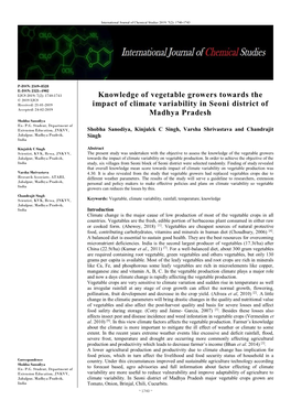 Knowledge of Vegetable Growers Towards the Impact of Climate Variability in Seoni District of Madhya Pradesh