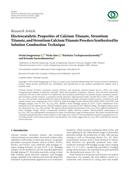 Electrocatalytic Properties of Calcium Titanate, Strontium Titanate, and Strontium Calcium Titanate Powders Synthesized by Solution Combustion Technique