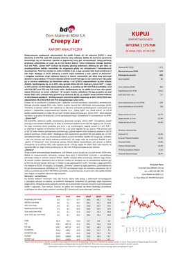 Creepy Jar WYCENA 1 175 PLN RAPORT ANALITYCZNY 26 MAJA 2021, 07:40 CEST