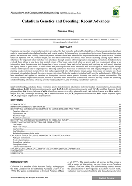 Caladium Genetics and Breeding: Recent Advances