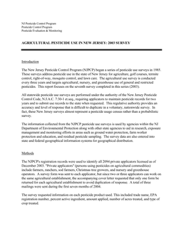 Agricultural Pesticide Use in New Jersey: 1997 Survey