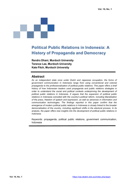 Political Public Relations in Indonesia: a History of Propaganda and Democracy