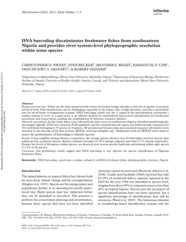 DNA Barcoding Discriminates Freshwater Fishes from Southeastern Nigeria and Provides River System-Level Phylogeographic Resoluti