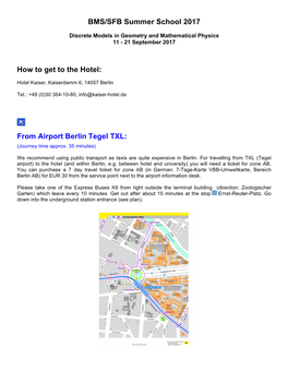 BMS/SFB Summer School 2017 How to Get to the Hotel: from Airport