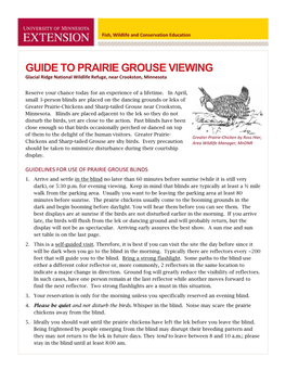 GUIDE to PRAIRIE GROUSE VIEWING Glacial Ridge National Wildlife Refuge, Near Crookston, Minnesota