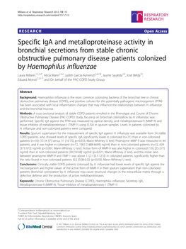 Specific Iga and Metalloproteinase Activity in Bronchial Secretions from Stable Chronic Obstructive Pulmonary Disease Patients C