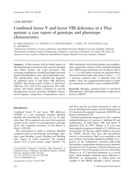 Combined Factor V and Factor VIII Deficiency in a Thai Patient