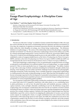 Forage Plant Ecophysiology: a Discipline Come of Age