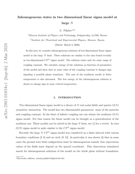 Arxiv:2003.01034V1 [Hep-Th] 2 Mar 2020 Im Oe.Frta Esntelna Oe a Etogta Ge a Large As the Thought in Be Solved Be Can Can Model Models Linear These the One