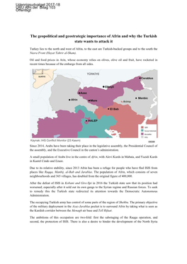 The Geopolitical and Geostrategic Importance of Afrin and Why the Turkish State Wants to Attack It