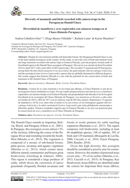 Diversity of Mammals and Birds Recorded with Camera-Traps in the Paraguayan Humid Chaco