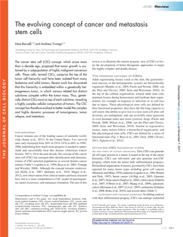 The Evolving Concept of Cancer and Metastasis Stem Cells