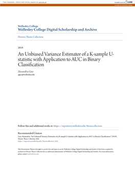 An Unbiased Variance Estimator of a K-Sample U-Statistic with Application to AUC in Binary Classification" (2019)