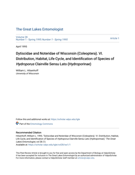 Dytiscidae and Noteridae of Wisconsin (Coleoptera). VI