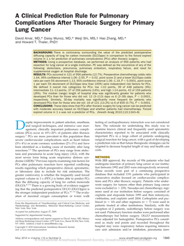 A Clinical Prediction Rule for Pulmonary Complications After Thoracic Surgery for Primary Lung Cancer