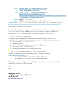 VEC Advisory Board - Updates and Next Meeting Attachments: 2021 02 - VEC Advisory Board Meeting Jan 2021 - Debrief Notes.Pptx.Pdf