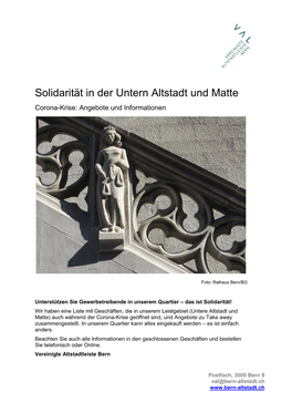 Solidarität in Der Untern Altstadt Und Matte Corona-Krise: Angebote Und Informationen