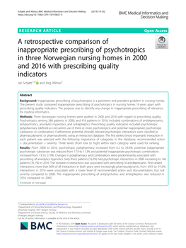 A Retrospective Comparison of Inappropriate Prescribing Of