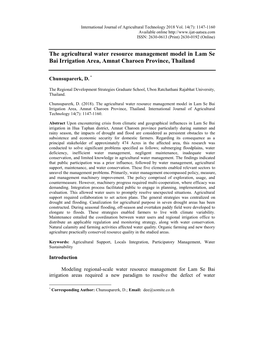 The Agricultural Water Resource Management Model in Lam Se Bai Irrigation Area, Amnat Charoen Province, Thailand