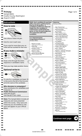 Sample Ballot Cowlitz County, Washington August 4, 2020