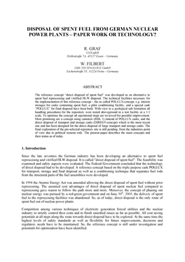 Disposal of Spent Fuel from German Nuclear Power Plants - Paper Work Or Technology?