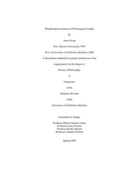 Morphological Sources of Phonological Length