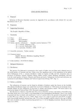 Garrulax Canorus) in Appendix II in Accordance with Article II 2 (A) and Resolution Conf