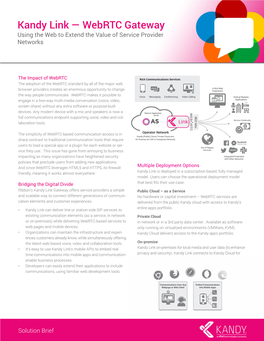 Kandy Link — Webrtc Gateway Using the Web to Extend the Value of Service Provider Networks