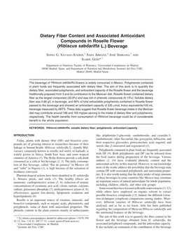 Dietary Fiber Content and Associated Antioxidant Compounds in Roselle Flower (Hibiscus Sabdariffa L.) Beverage