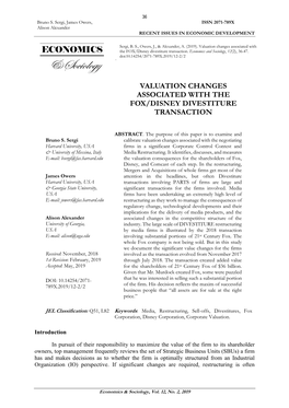 Valuation Changes Associated with the FOX/Disney Divestiture Transaction