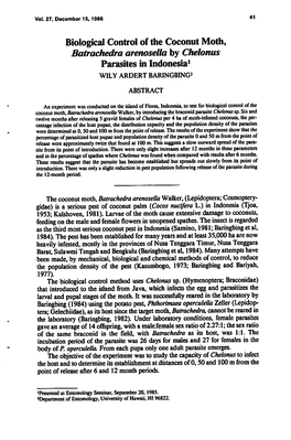 Biological Control of the Coconut Moth, Batrachedra Arenosella by Chelonus Parasites in Indonesia1