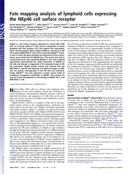 Fate Mapping Analysis of Lymphoid Cells Expressing the Nkp46 Cell Surface Receptor