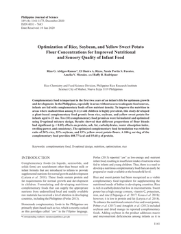 Optimization of Rice, Soybean, and Yellow Sweet Potato Flour Concentrations for Improved Nutritional and Sensory Quality of Infant Food