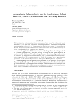 Approximate Submodularity and Its Applications: Subset Selection, Sparse Approximation and Dictionary Selection∗