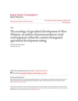 The Sociology of Agricultural Development in West Malaysia: An