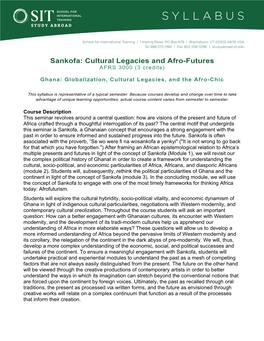 Sankofa: Cultural Legacies and Afro-Futures – Syllabus