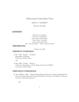 Abbreviated Curriculum Vitae