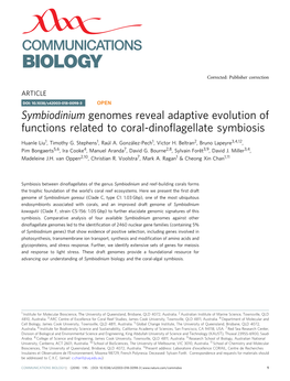 Symbiodinium Genomes Reveal Adaptive Evolution of Functions Related to Coral-Dinoﬂagellate Symbiosis