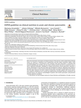 ESPEN Guideline on Clinical Nutrition in Acute and Chronic Pancreatitis