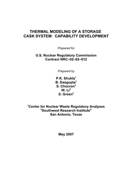 "Thermal Modeling of a Storage Cask System: Capability Development."