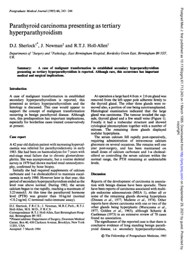 Parathyroid Carcinoma Presenting As Tertiary Hyperparathyroidism