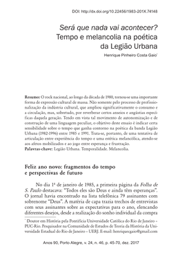 Tempo E Melancolia Na Poética Da Legião Urbana Henrique Pinheiro Costa Gaio*