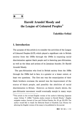 Harold Arundel Moody and the League of Coloured Peoples*