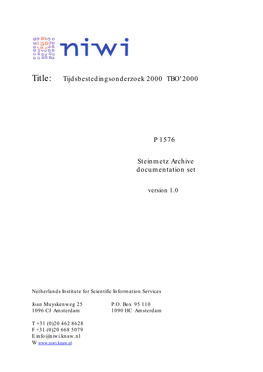 Title: Tijdsbestedingsonderzoek 2000 TBO'2000 P 1576 Steinmetz Archive Documentation