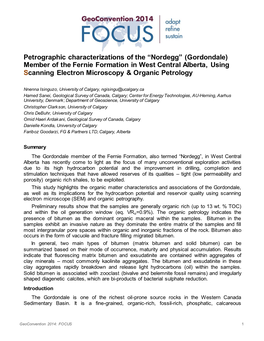 Petrographic Characterizations of the “Nordegg” (Gordondale) Member of the Fernie Formation in West Central Alberta, Using S