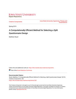 A Computationally Efficient Method for Selecting a Split Questionnaire Design