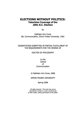 ELECTIONS WITHOUT POLITICS: Television Coverage of the 2001 B.C
