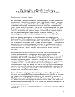 Marxism, History and Socialist Consciousness: a Reply by David North to Alex Steiner and Frank Brenner