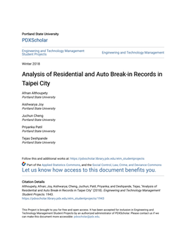 Analysis of Residential and Auto Break-In Records in Taipei City
