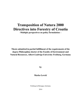 Transposition of Natura 2000 Directives Into Forestry of Croatia